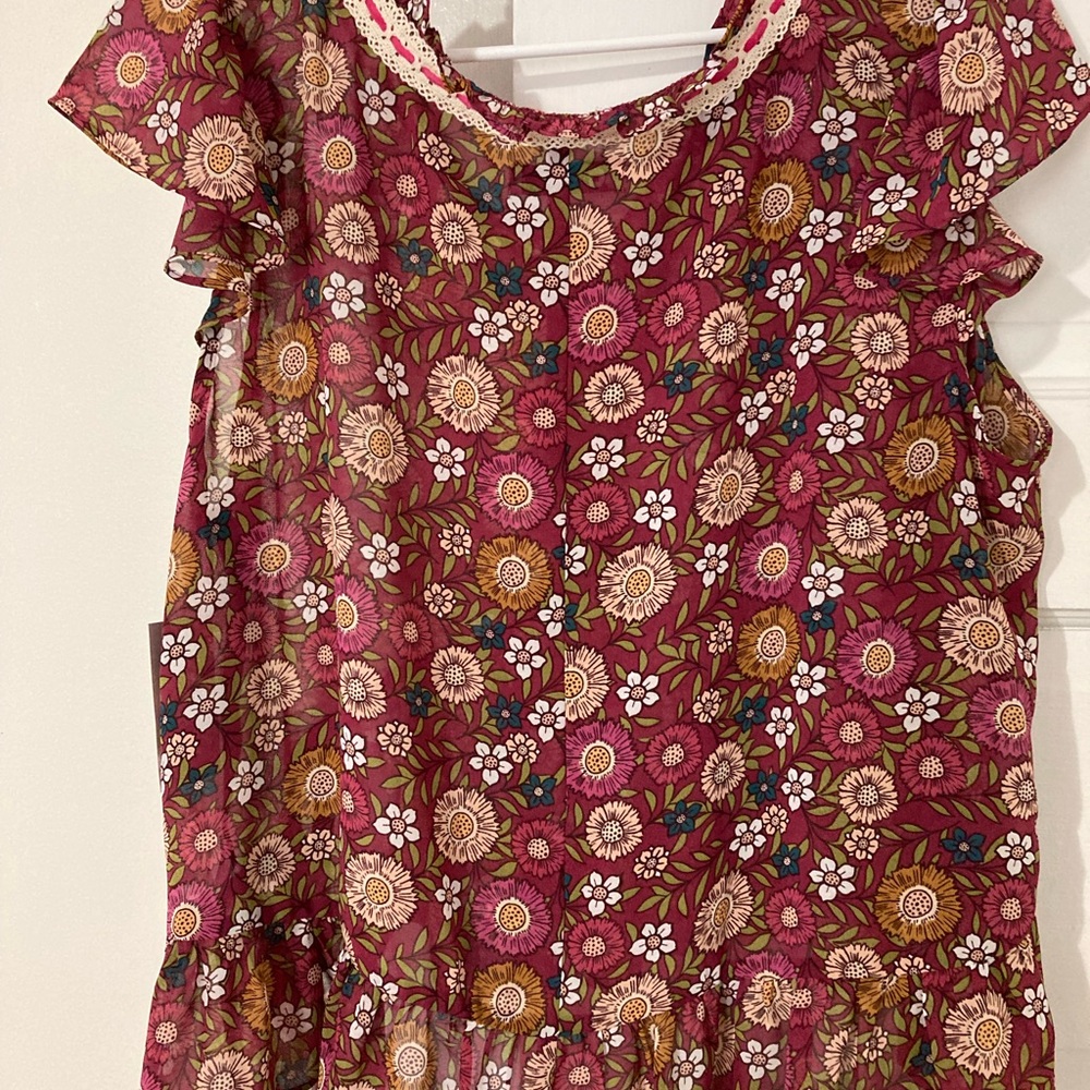 Floral Pink Blouse with Lace Trim NWTS - Picture 7 of 11